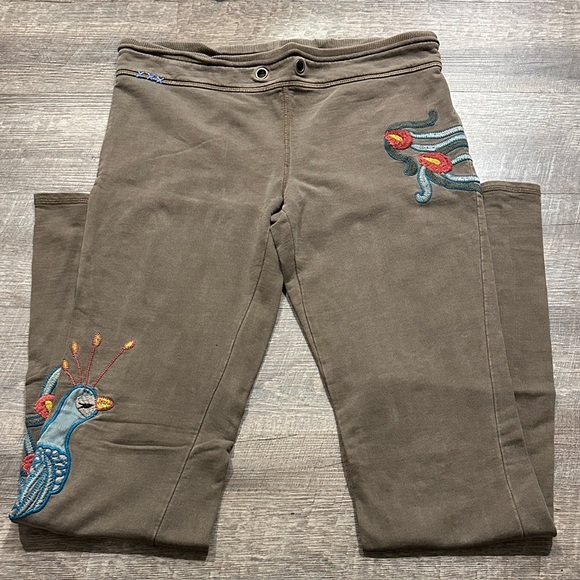 Tokyo Denim Bank embroidered grey Brown flare leg lounge pants size large - Picture 1 of 12
